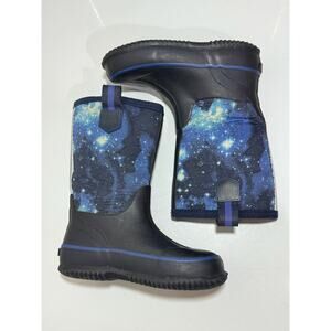 Lands' End Kids' Pull On Splash Rubber Rain Boots Outer Space Pattern Size Y 13